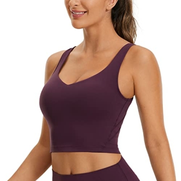 CRZ YOGA Butterluxe Women's V Neck Longline Sports Bra - U Back Padded Crop Workout Tank Tops with B...