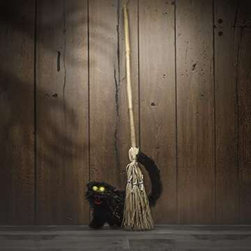 TG,LLC Treasure Gurus Yellow Witch Wizard Straw Broomstick Movie Stage Photo Prop Broom Stick Costume Accessory Halloween Decor, Brown