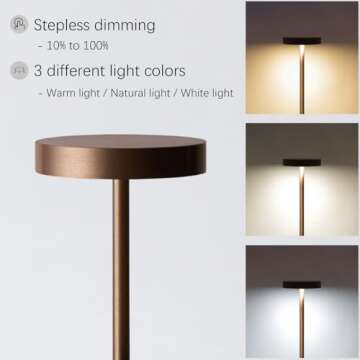 Cordless Table Lamp Rechargeable, Outdoor Portable Battery Operated LED Light, IP54, 3 Color Dimmabl...