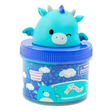 Original Squishmallows Tatiana The Dragon Premium Cloud Slime, 8 oz. Fluffy Slime, Blue Raspberry Sc...