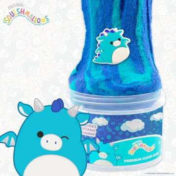 Original Squishmallows Tatiana The Dragon Premium Cloud Slime, 8 oz. Fluffy Slime, Blue Raspberry Scented, 3 Fun Slime Add Ins, Pre-Made Slime for Kids, Great 6 Year Old Toys, Super Soft Sludge Toy