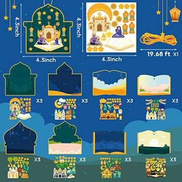 COcnny 49pcs Eid Mubarak Craft Kit - Creative Mosque Scene Stickers for Kids