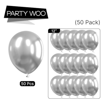 PartyWoo Metallic Silver Balloons, 50 pcs - Glamorous Décor