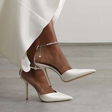 LauraVicci Women's Heeled Sandals Crystal Chain Ankle Straps Rhinestones Buckle High Heels Stiletto ...