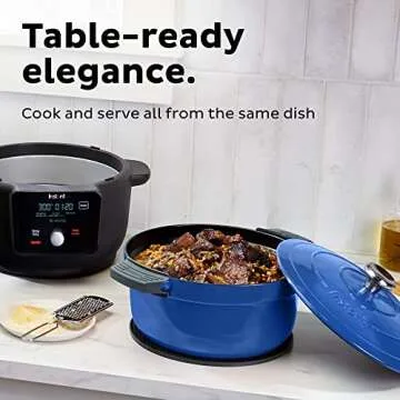 Instant Electric Round Dutch Oven, 6-Quart 1500W, From the Makers of Instant Pot, 5-in-1: Braise, Slow Cook, Sear/Sauté, Cooking Pan, Food Warmer, Enameled Cast Iron, Included Recipe Book, Blue