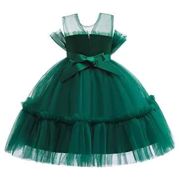 Allcent Backless Flower Girl Dress Little Kids Birthday Prom Pageant Birthday Party Performance Formal Princess Ball Gown Dresses 2T 3T Green 100