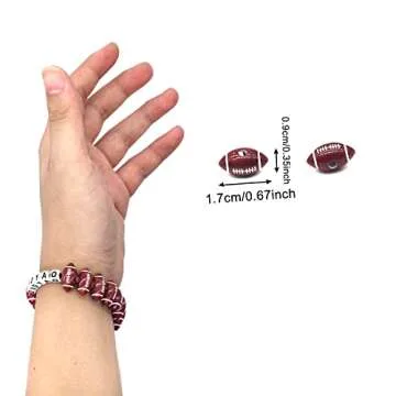120 Pieces Football Beads Acrylic Sports Beads with Big Hole and 1 Roll Elastic String for Bracelets Necklaces Earrings Hair Ties Keychain Craft Making