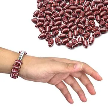 120 Pieces Football Beads Acrylic Sports Beads with Big Hole and 1 Roll Elastic String for Bracelets Necklaces Earrings Hair Ties Keychain Craft Making