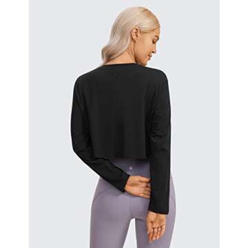 CRZ YOGA Pima Cotton Long Sleeve Shirts for Women Loose Workout Crop Tops Athletic Gym Cropped Basic...