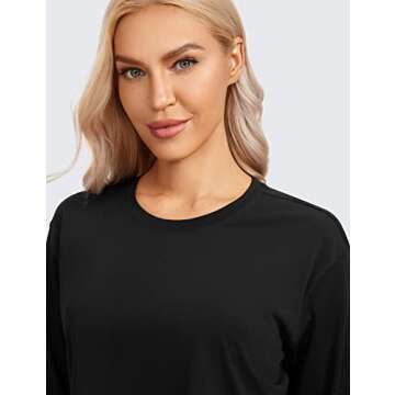 CRZ YOGA Pima Cotton Long Sleeve Shirts for Women Loose Workout Crop Tops Athletic Gym Cropped Basic T-Shirts Black Large