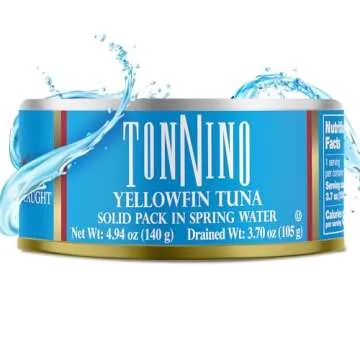 Tonnino Yellowfin Tuna Solid Pack in Spring Water, Gourmet Canned Tuna