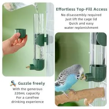 MANON ROSA Bird Water Dispenser – Plunger Design Hygienic Leak-Proof Water Feeder for Parrots, Parakeets, Cockatiels, Lovebirds, and Budgies – Cage Accessories (Small,Pink)