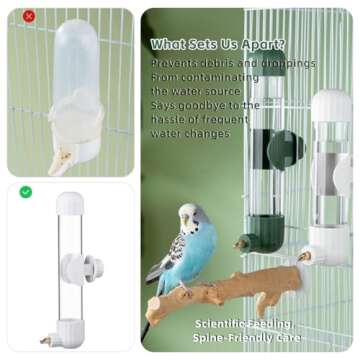 MANON ROSA Bird Water Dispenser – Plunger Design Hygienic Leak-Proof Water Feeder for Parrots, Parakeets, Cockatiels, Lovebirds, and Budgies – Cage Accessories (Small,Pink)
