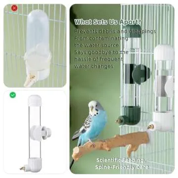 MANON ROSA Bird Water Dispenser – Plunger Design Hygienic Leak-Proof Water Feeder for Parrots, Parakeets, Cockatiels, Lovebirds, and Budgies – Cage Accessories (Small,Pink)