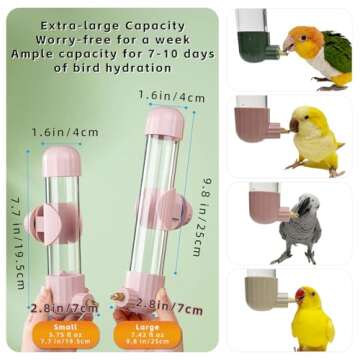 MANON ROSA Bird Water Dispenser – Plunger Design Hygienic Leak-Proof Water Feeder for Parrots, Parakeets, Cockatiels, Lovebirds, and Budgies – Cage Accessories (Small,Pink)