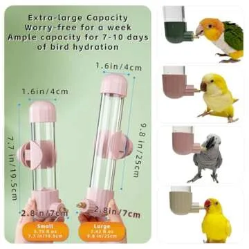 MANON ROSA Bird Water Dispenser – Plunger Design Hygienic Leak-Proof Water Feeder for Parrots, Parakeets, Cockatiels, Lovebirds, and Budgies – Cage Accessories (Small,Pink)