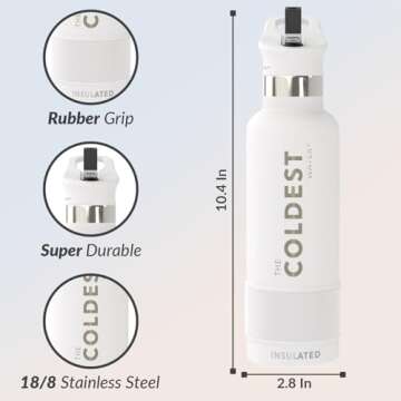 Coldest Water Bottle with Standard Mouth Straw Lid Metal Thermos Vacuum Insulated Stainless Steel l Reusable Leak Proof Cupholder Flask (21 oz, Epic White)