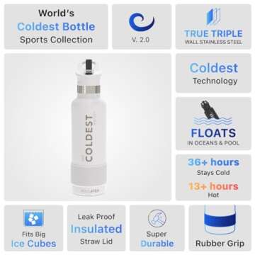 Coldest Water Bottle with Standard Mouth Straw Lid Metal Thermos Vacuum Insulated Stainless Steel l Reusable Leak Proof Cupholder Flask (21 oz, Epic White)