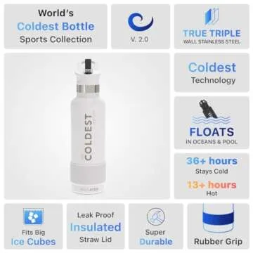 Coldest Water Bottle with Standard Mouth Straw Lid Metal Thermos Vacuum Insulated Stainless Steel l Reusable Leak Proof Cupholder Flask (21 oz, Epic White)