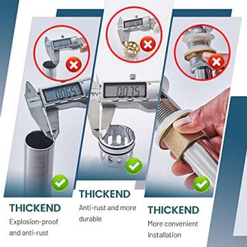 Vessel Sink Drain,Bathroom Pop-up Drain with Detachable Basket Stopper, Anti-Explosion and Anti-Clogging Drain Strainer, Sink Drain Assembly with Overflow Brushed Nickel, REGALMIX RWF083J