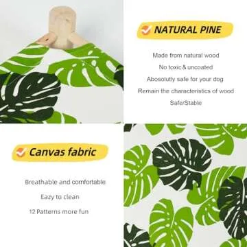 Patas Lague Cat and Dog Hammock Bed for Small Dogs 3-Cover Set, Brethable Wooden Cat Pet Rabbit Elevated Cooling Outdoor Bed Cots Furniture for All Seasons Monstera Leaf, Arrow, Blue