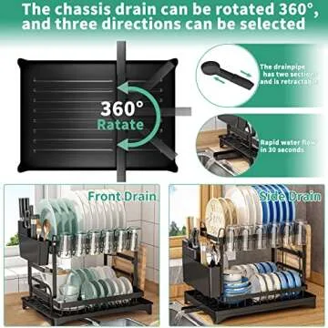 XLMYS Dish Drying Rack, 2 Tier Large Dish Drying Rack for Kitchen Counter with Drainboard Stainless ...