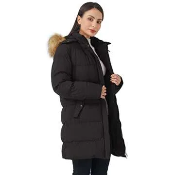 WenVen Women's Winter Thicken Warm Coat with Fur Removable Hood (Black, XL)