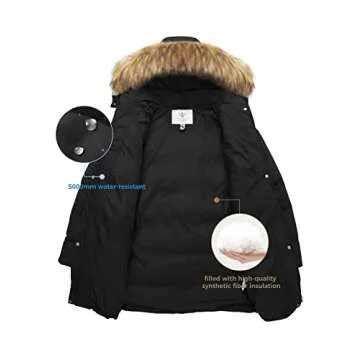 WenVen Women's Winter Thicken Warm Coat with Fur Removable Hood (Black, XL)