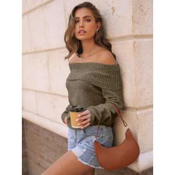 LILLUSORY Womens Off The Shoulder Sweater Oversized Winter Fall Cozy Cute Casual Going Out Batwing Sleeve Loose Pullover Sweaters 2025 Trendy Clothes Tops Coffee