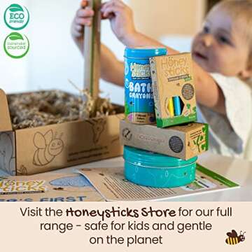 Honeysticks My First Paint Brush Set - 3 Pack: Ideal for Babies and Toddlers. Jumbo Brushes with Chubby Wood Handles for Easy Grip, Vegan. Includes Handy Storage Container