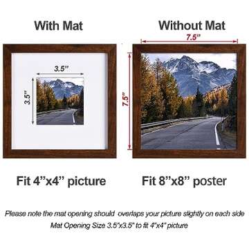 Yaetm 8x8 Picture Frame with Mat for 4x4 Set of 9, Square 8x8 Frame Brown Wood Grain, Gallery Wall Frames 8x8 for Wall Mounting Display (9 Pack, Brown)