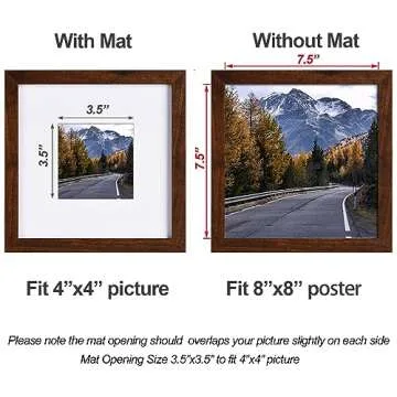 Yaetm 8x8 Picture Frame with Mat for 4x4 Set of 9, Square 8x8 Frame Brown Wood Grain, Gallery Wall Frames 8x8 for Wall Mounting Display (9 Pack, Brown)