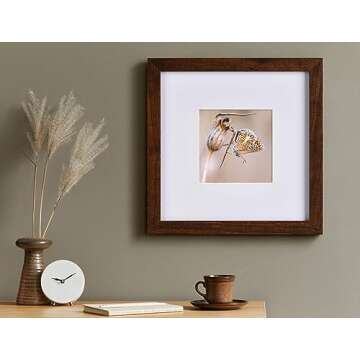 Yaetm 8x8 Picture Frame with Mat for 4x4 Set of 9, Square 8x8 Frame Brown Wood Grain, Gallery Wall Frames 8x8 for Wall Mounting Display (9 Pack, Brown)