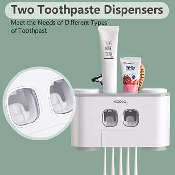 Toothbrush Holders with Toothpaste Dispenser Wall Mounted for Bathroom-4 Cups Automatic Electric Too...