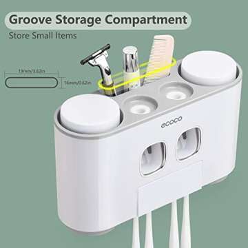 Toothbrush Holders with Toothpaste Dispenser Wall Mounted for Bathroom-4 Cups Automatic Electric Tooth Pastetooth Squeezer-Bathroom Organizer Storage Accessories Set for Kids with 5 Toothbrush Slots