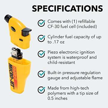 Solder-It Micro-Jet Torch (MJ-300) | Butane Torch Lighter with Safety Lock and CF-30 Butane Refill Fuel Cell | Multi-Use Piezo Electric Lighter, Blow Torch, Soldering Tool, Grill Lighter, and More