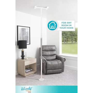 Stander Wonder Pole Slim, Tension Mounted Security-Pole, Elderly Floor to Ceiling Transfer-Pole for Seniors, Bathroom Grab Bar Stability Rail with Padded Handle, White