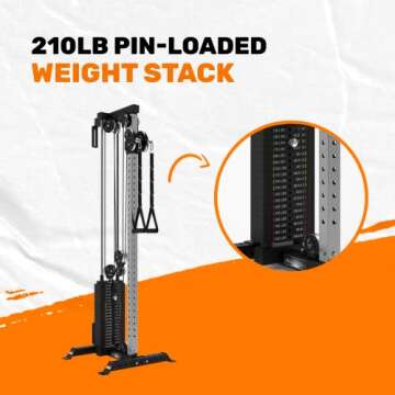 Cable Tower [Bells of Steel] Aluminum Pulley Cable Machine Tower Squat Stand with 210 lb Weight Stacks, Home Gym Steel Cable Weight Machine, 2:1 Ratio, 250lb Capacity