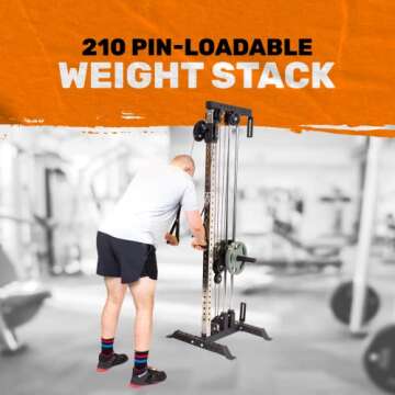 Cable Tower [Bells of Steel] Aluminum Pulley Cable Machine Tower Squat Stand with 210 lb Weight Stacks, Home Gym Steel Cable Weight Machine, 2:1 Ratio, 250lb Capacity