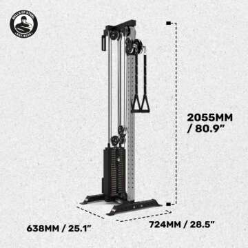 Cable Tower [Bells of Steel] Aluminum Pulley Cable Machine Tower Squat Stand with 210 lb Weight Stacks, Home Gym Steel Cable Weight Machine, 2:1 Ratio, 250lb Capacity