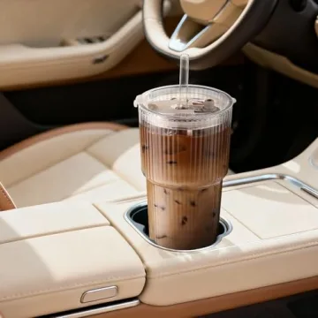 Iced Coffee Cups with Lids - 20oz Ribbed Glass Tumblers