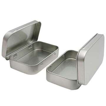 2 Pcs Metal Hinged Tin Box Container Mini Portable Small Storage Container Kit with Lid for Home Storage 3.7x2.3x0.8 inch, Silver