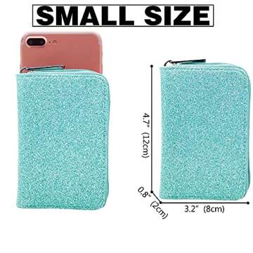 Easyoulife Genuine Leather Credit Card Holder Zipper Wallet With 26 Card Slots(Glitter Teal)