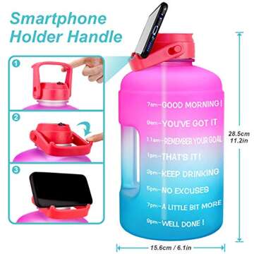 QuiFit 1 Gallon Water Bottle with Straw & Time Marker
