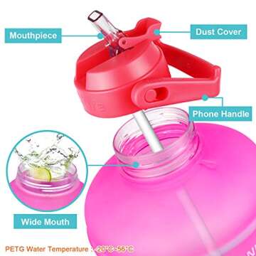QuiFit 1 Gallon Water Bottle with Straw & Time Marker