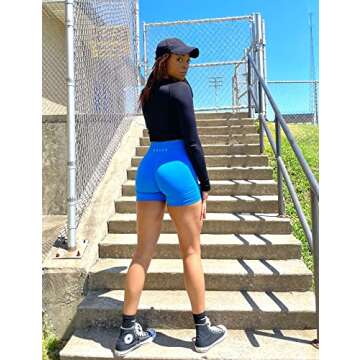 CELER Womens Workout Shorts Seamless Scrunch Butt Gym Shorts High Waisted Yoga Athletic Booty Shorts, Earth Blue XL