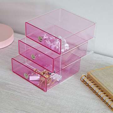 iDesign Plastic 3-Drawer Jewelry Box, Compact Storage Organization Drawers Set for Cosmetics, Dental...