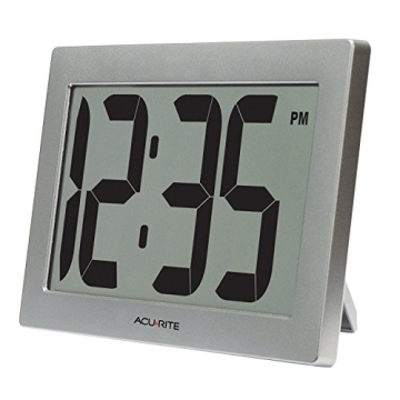 AcuRite 75102RM 9.5" Large Digital Clock with Intelli-Time Technology, Silver / 6 x 9.5 x 1.8 in