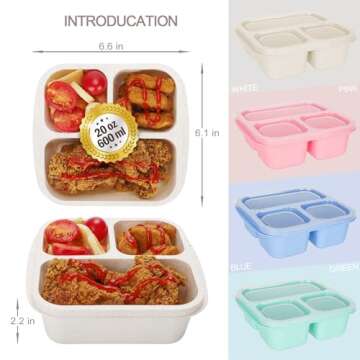 Bento Box For Kids, 4 Pack 3 Compartments Meal Prep Containers Reusable Lunch Containers, Food Storage Containers With Lids, Stackable Snack Boxes for School, Work, and Travel