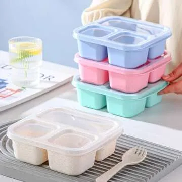 Bento Box For Kids, 4 Pack 3 Compartments Meal Prep Containers Reusable Lunch Containers, Food Storage Containers With Lids, Stackable Snack Boxes for School, Work, and Travel